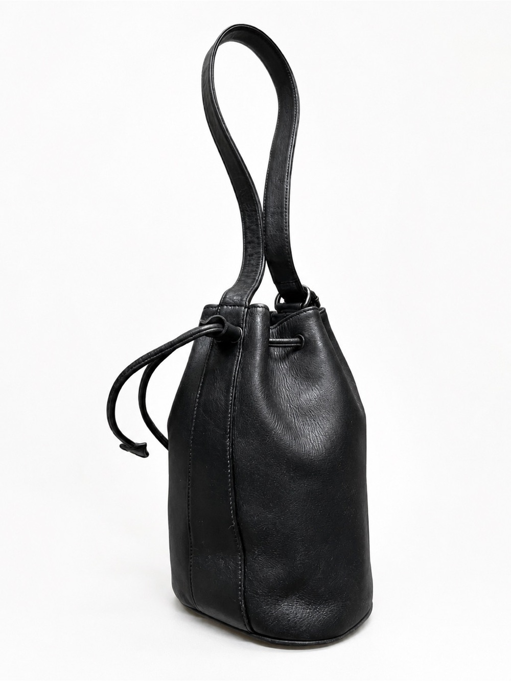 Crouch & Fitzgerald Black Leather Bucket Bag Convertible Backpack Purse